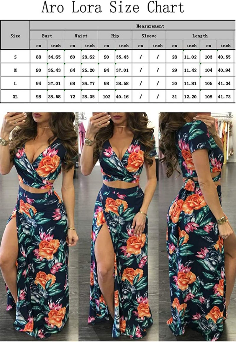 Aro Lora Women's Sexy V Neck Floral Printed Side Slit Two-Piece Maxi Dress Large Multicolor - Image 2